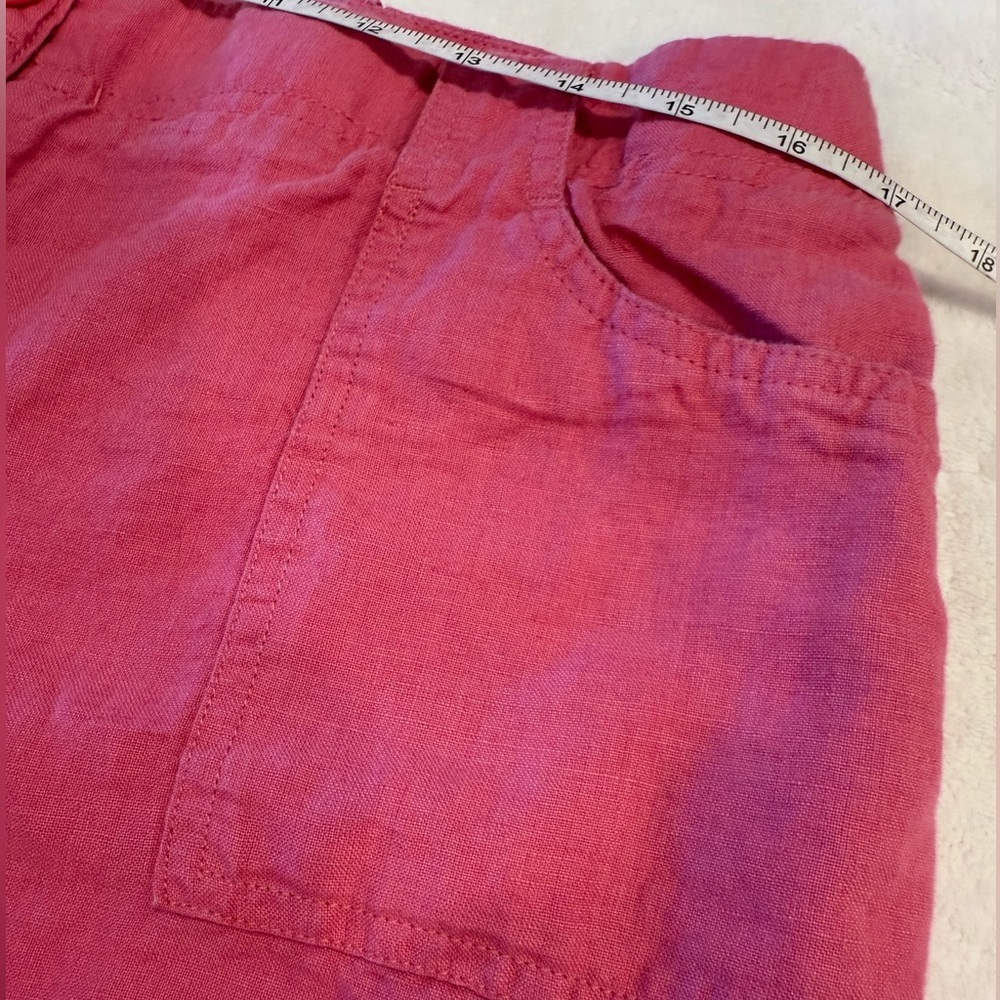 Talbots Petites preppy cropped linen pants dark pink zip button pockets SZ 14P - Picture 6 of 9